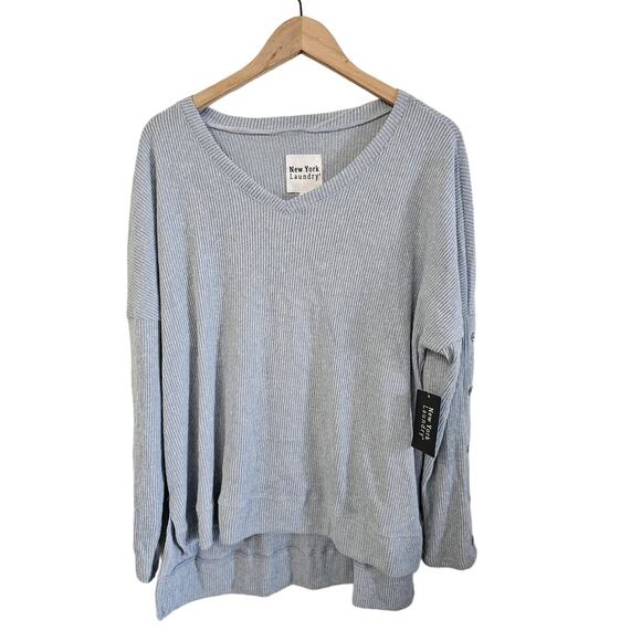 New York Laundry Sweater Sz XL Ribbed Button Sleeve High Low Loose Fit New - Picture 2 of 10